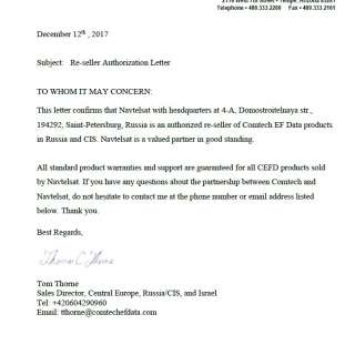 Comtech EF Data Authorization Letter